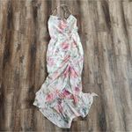 Sau Lee Frieda Silk Dress Size 8 Semi Sheer Sleeveless Open Back Floral Pink Photo 3