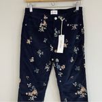 Free People NWT Driftwood Wyatt Velvet Flare Pants Navy Size 28x34 Floral Embroidery Photo 4