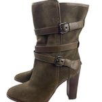 Coach  Alexandra Fatigue Green Suede Midcalf Buckle Heel Bootie Boots Size 8 Photo 0