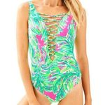 Lilly Pulitzer Size 0 Isle Lattice One Piece Swimsuit Swim Suit Shady Lady Palm Photo 0