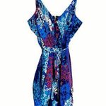 Yumi Kim Blue Silk Abstract Print V-Neck Faux Wrap Cocktail Dress Size Small Photo 0