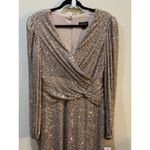 XScape All Over Sequinned V-Neck Gown Nude Blush Size 10 Long Sleeve 4683X Photo 2