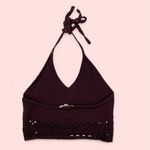 LA Hearts Cute burgundy plum crochet knit tie neck crop halter boho festival Photo 2