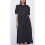 ZARA Polka Dot Tiered Midi Dress Women Size Small Black White Boho Flowy Cotton Photo 3