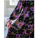 NWT Oliphant Milano Smocked Maxi in Navy Floral Metallic Chiffon Dress L Blue Size L Photo 7