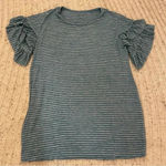 Motherhood Maternity  blue striped‎ ruffle sleeve shirt, size medium​ Photo 0