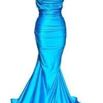 Jessica Angel Lace Up Ruched Back Cowl Neck Gown Turquoise Blue Size Small NWT Photo 0