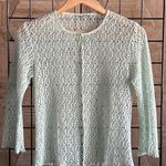 Womens Cardigan Crochet Size S Mint Green 3/4 Sleeve Single Button Boho Blue Photo 0