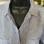Nicole Miller Original  women’s button up nautical  100% linen striped shirt XL Photo 6