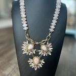 Gorgeous Statement Necklace Pink, Bronze, Gemstones. Triple Pendant, Excellent! Pink Photo 0