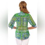 Gretchen Scott Designs Boyfriend Shirt Watteau Kelly/Blue Chiffon Blouse Large Green Photo 1