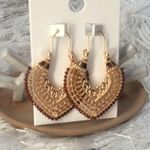 New Boho Indian Asian Beaded Filigree Hoop Drop Earrings Red Photo 1