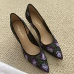 Bettye Muller Purple Embroidered Flowers Women's High Heels Size 7.5 Shoes EUC Photo 1