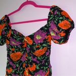 ZARA  Size M Mini Dress Dark Purple Red Floral Milkmaid Ruched Photo 5