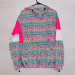 Simply Southern  Floral Windbreaker Jacket Pink Blue Hooded Pullover Women’s LG Photo 1