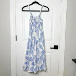 Selfie Leslie SELFIE LESLIES‎ Size S Blue Midi Leaf Print Sundress Smocked Top Photo 3