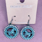 705. Faux Verdigris Turquoise Metal Horse Earrings Blue Photo 0