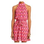 AQUA  Pink Chevron Halter Dress‎ Ruffle Hem Sleeveless Party Cocktail Photo 1