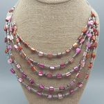 Beachy Silver Tone Pink Dyed Abalone Shell Multi Strand Wire Collar Bib Necklace Photo 4