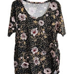 Motherhood Maternity Black Floral Side Ruched T-Shirt Scoop Neck Top XL Photo 0