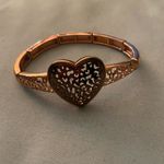 7” To 8.5” Bracelet Cutout Heart Center Metal Links Stretch Rose Gold Color Photo 1