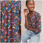 Anthropologie ๐๐ Colloquial Yoked Buttondown Blouse Oh Deer Novelty Print US 10 Photo 1