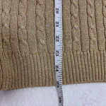 Ralph Lauren Lauren  Gold Metallic Silk Blend V-Neck Cable-knit Sweater Size L Photo 10