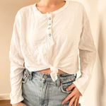 Aerie  White Long Sleeve Henley Top Photo 0
