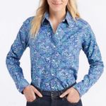 LL Bean Blue Floral Wrinkle Free Pinpoint Oxford Long Sleeve Shirt LARGE PETITE Size undefined Photo 0