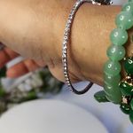 Flexible Crystal Star and Faux Pearl Bangle Bracelet Silver Photo 4