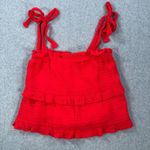 Altar'd State Tie Shoulder Tiered Ruffle Tank Top Size Medium Red Gauze Cropped Photo 0