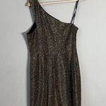 Vince Camuto One Shoulder Glitter Knee Length Dress Womens 12 Gold Slit Cocktail Photo 5