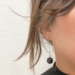 Black CZ Stone Slip on Hook Drop Earrings Photo 1