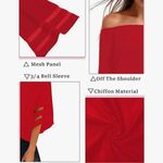 Women's Off Shoulder Tops 3/4 Bell Sleeve Casual Mesh Panel Blouse Shirts Size L Photo 2