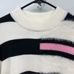 THML  Kirsten striped M knit sweater white pink black bold modern high neckline Photo 4