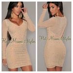 Hot Miami Styles HMS  V-Neck Bodycon Midi Mesh Sleeve Rhinestone Dress Photo 1