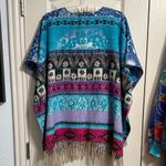 Desigual 💖  Maximalist Style Boho Southwestern Print Fleece Poncho w/Fringe Photo 2