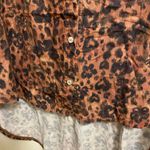 Free People  Womens Early Morning Button Up Shirt S Heart Leopard Brown & Black Photo 3