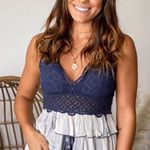 La Miel Navy Tie Dye Top With Lace Detail. Size L Photo 0