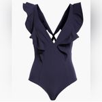 Ulla Johnson Evelina Ruffle Plunge One-Piece Swimsuit, Navy, Size Large, $380 Photo 2