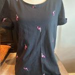 American Vintage Black T-Shirt with Embroidered Flamingos Photo 0