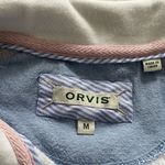 Orvis women’s striped gray 1/4 zip logo pockets pullover sweatshirt, size M Photo 1