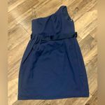 Vera wang white label navy satin formal belted ruched dress classic 16 spring Blue Photo 2