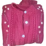 Dark pink floral Embroidered cottage core grandma core cardigan‎ sweater large Photo 0