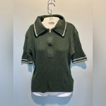 Varley  Napier Fit Striped Ribbed Cotton Blend Knit 1/4 zip short sleeve polo top Photo 6