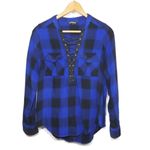 EXPRESS ✨
Women's Black&Blue Check Lace-up Shirt✨ Photo 1