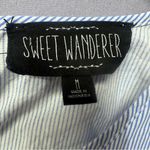 Sweet Wanderer Blue  Pinstripe Ruffle Sleeve Top with Floral EmbroideryMedium Photo 8