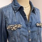 White House | Black Market WHBM Women's Blue Jeweled Denim Shirt Size 4 Photo 2