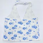 Hollister White & Blue Hawaiian Floral Tie Neck Halter Top Size L Coconut Girl Photo 3