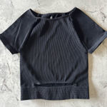 Free People  Black Asymmetrical Crop T-Shirt Photo 0